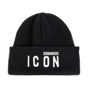 Sort Uld Strikket Beanie Hat