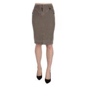 Elegant Gr Pencil Skirt med Logo Detaljer