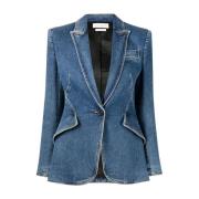 Blå Denim Blazer Jakke