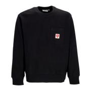 Hjerte Lomme Letvægts Crewneck Sweatshirt Sort