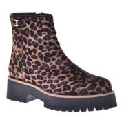 Combat boots in leopard-print pony skin