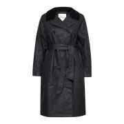 Sort Trenchcoat med Elegante Knapper