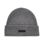 Kashmir Beanie Hat med Læder Logo