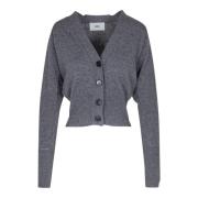 V-hals Uld Cardigan med Ribbed Manchetter