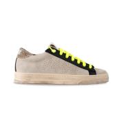 Beige Sneakers med Sorte Detaljer og Fluorescerende Snørebånd