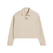 Kort Beige Polo Shirt med Guld Knapper