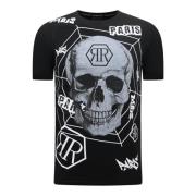 Skull - T-shirt med Rhinestone - 7968