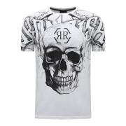 Skull - T-shirt med Rhinestone - 7983