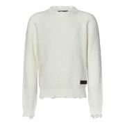 Hvid Crew Neck Uld Sweater