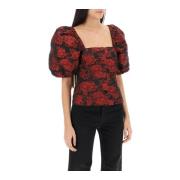 Blomstret Jacquard Ballonærme Bluse