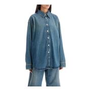 Oversized Denim Skjorte med Trykknapper