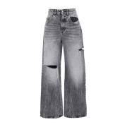 Grå Wide Leg Jeans Medium Rise