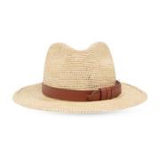 Beige Panama Hat med Læderrem