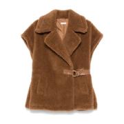 Brun Faux-Shearling Dobbeltbrystet Jakke