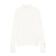 Hvid Strikket Rullekrave Sweater