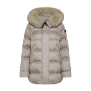 Elegant Pels Hætte Beige Puffer Jakke