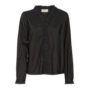 Feminin Sort Bluse med Ruffles