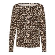 Leopard Print Boatneck Langærmet Top