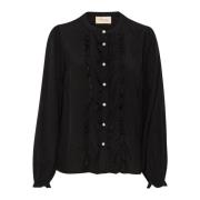 Pitch Black Bluse med Ruffles