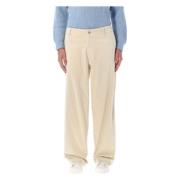 Beige Corduroy Wide Leg Trousers