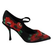 Sort Rød Blomstret Mary Janes Pumps