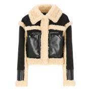 Faux Læder Shearling Jakke Sort