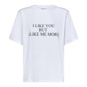 Hvid Bomulds T-shirt med Chic Slogan