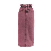 Mauve Denim Midi Nederdel med Elastisk Talje