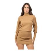 Strikket Bodycon Kjole Beige