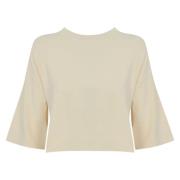 Beige Viskose Sweater med Brede Ærmer