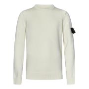 Hvid Ribstrikket Sweater med Badge