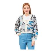 Hvid Blomstret Jacquard Cardigan Sweater