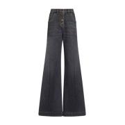 Sort Wide Leg Flared Denim Jeans