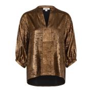 Metallic Bluse med 3/4 Ærmer