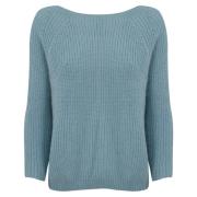 Blå Mohair Sweater med Raglan Ærmer