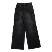 Sort Denim Cargo Bukser