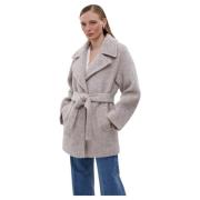 Kvinders Beige Uld Bæltet Wrap Trench Coat