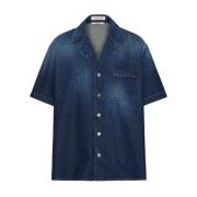 Indigo Blue Chambray Skjorte med Logo