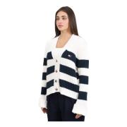 Sporty Ribbed Cardigan Hvid Blå