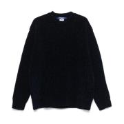 Blå Ribstrikket Crew Neck Sweater