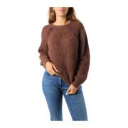 Brun Ribstrikket Sweater med Lurex Accents