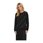 Perlebesat Rund Hals Sweater Kvinder