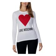 Rhinestone Heart Print Langærmet T-shirt