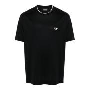 Blå Lyocell T-shirt med Kort Ærme og Bicolor Eagle Logo Patch