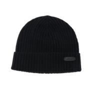 Blå Cashmere Beanie Hat med Logo Patch