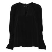 Sort Casual Bluse med Silke