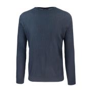 Blå Stribet Crew Neck Sweater