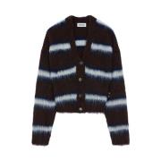 Stribet Alpaka Cardigan Brun V-hals