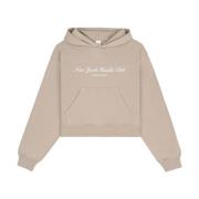 Beige Cropped Hoodie med Logo Print