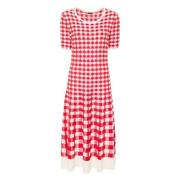 Rød Vichy Jacquard Maxi Kjole